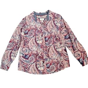 Charter Club Shirt Shop Women's Long Sleeve Button-Up Paisley Multicolor Size 14